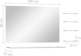vidaXL Καθρέφτης Τοίχου Ασημί 100 x 60 εκ. με 5 Ράφια