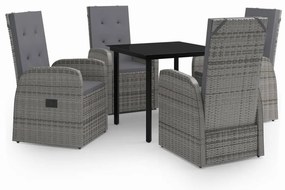 vidaXL Σετ Τραπεζαρίας Κήπου 5 τεμ. Γκρι με Μαξιλάρια