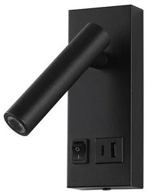 Σποτ Φωτιστικό Τοίχου LED 2W 3000K ON/OFF Υποδοχή USB Plus Eurolamp 145-22068 Μαύρο