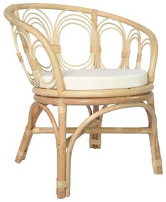 Καρέκλα Τραπεζαρίας από Γνήσιο Ρατάν και Λινό με Μαξιλάρι - Λευκό