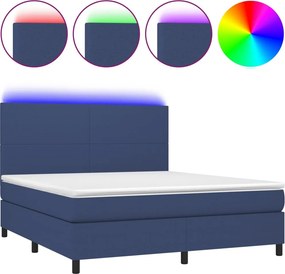vidaXL Κρεβάτι Boxspring με Στρώμα &amp; LED Μπλε 160x200 εκ. Υφασμάτινο