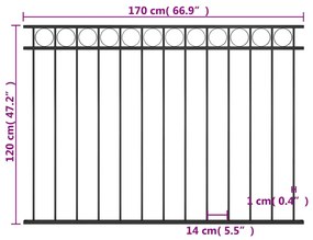 vidaXL Πάνελ Περίφραξης Μαύρο 1,7 x 1,2 μ. από Ατσάλι