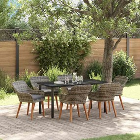 vidaXL Σέτ φαγητού για κήπο με μαξιλάρι 7 pcs Γκρι συνθετικό ρατάν