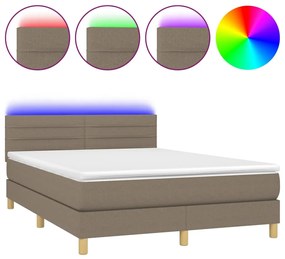 vidaXL Κρεβάτι Boxspring με Στρώμα & LED Taupe 140x190 εκ. Υφασμάτινο