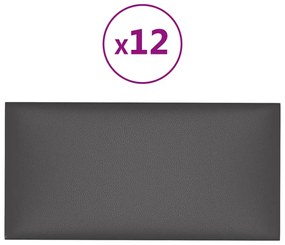 vidaXL Πάνελ Τοίχου 12 τεμ. Γκρι 30 x 15 εκ. 0,54 μ² Συνθετικό Δέρμα