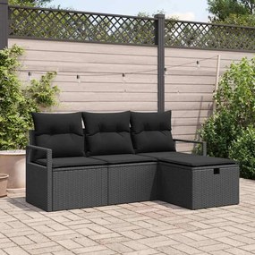 vidaXL Σετ Καναπέ Κήπου με μαξιλάρι 4 pcs Μαύρο Πολυ ράταν