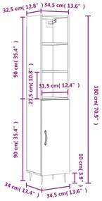 Ντουλάπι Γυαλ. Λευκό 34,5 x 34 x 180 εκ. από Επεξεργασμένο Ξύλο - Λευκό