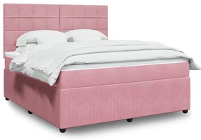 vidaXL Κρεβάτι Boxspring με Στρώμα Ροζ 180x200 εκ. Βελούδινο