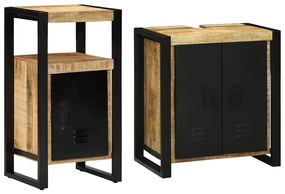 vidaXL Σετ Επίπλων Μπάνιου με ράφι 2 pcs Καφέ Στέρεο τραχύ ξύλο μάνγκο