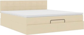 vidaXL Οθωμανικό κρεβάτι με στρώμα &amp; LEDs Cream 180x200cm ύφασμα