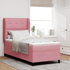 vidaXL Κρεβάτι Box Spring με Στρώμα Ροζ 90x200 εκ Βελούδο