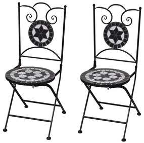 41533 vidaXL Καρέκλες Bistro Πτυσσόμενες 2 τεμ. Μαύρο / Λευκό Κεραμικές Πολύχρωμο, 1 Τεμάχιο