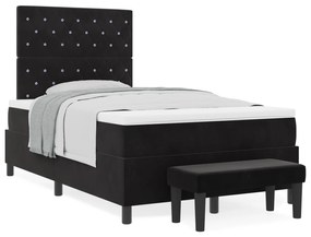 vidaXL Κρεβάτι με Ελατήριο με Στρώμα & Παγκάκι Μαύρο 120x200 εκ. Βελούδο
