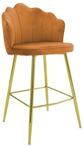 Bar stool Nataly velvet tile-metal golden 52x51x100 εκ.