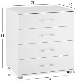 Συρταριέρα Briana με 4 Συρτάρια Λευκή 75x40x83Υ εκ. 75x40x83 εκ.