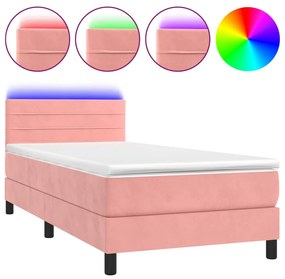 vidaXL Κρεβάτι Boxspring με Στρώμα & LED Ροζ 80 x 200 εκ. Βελούδινο