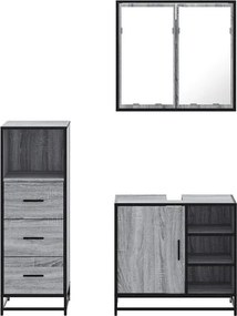 vidaXL Σετ Επίπλων Μπάνιου 3 Τεμαχίων Γκρι Sonoma Επεξεργασμένο Ξύλο