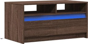 vidaXL Τραπεζάκι Σαλονιού με Φώτα LED Καφέ Δρυς Επεξ. Ξύλο