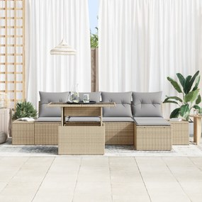 vidaXL Σετ 6 τεμαχίων καναπέ κήπου με μαξιλάρια Μπεζ Πολυκαναπές Ρατάν