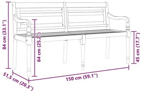 vidaXL Παγκάκι Batavia 150 εκ. από Μασίφ Ξύλο Teak