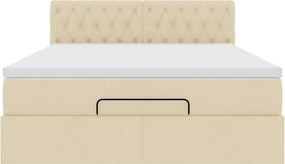 vidaXL Οθωμανικό κρεβάτι με στρώμα Cream 140x200cm ύφασμα