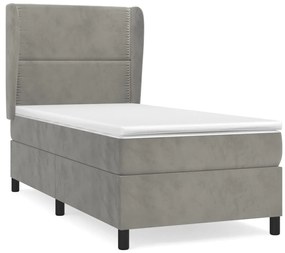 vidaXL Κρεβάτι Boxspring με Στρώμα Ανοιχτό Γκρι 100x200 εκ. Βελούδινο
