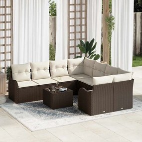 vidaXL Σετ Καναπέ Κήπου 9 pcs Καφέ 55 x 55 x 37 εκ Πολυ ράταν
