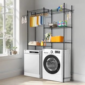 VEVOR Over Washer and Dryer Storage Shelf Two Row 5 Tiers Washer Rack Black