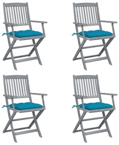 3064528 vidaXL Καρέκλες Εξωτ. Χώρου Πτυσσόμενες 4 τεμ Ξύλο Ακακίας &amp; Μαξιλάρια Μπλε, 1 Τεμάχιο
