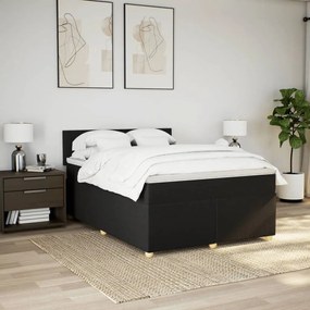 Κρεβάτι Boxspring με Στρώμα Μαύρο 140x200 εκ. Υφασμάτινο - Μαύρο