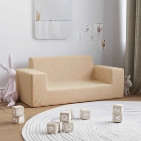 Καναπές Παιδικός Διθέσιος Κρεμ από Μαλακό Βελουτέ Ύφασμα - Κρεμ