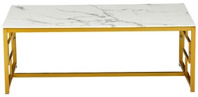 Τραπέζι σαλονιού Eccento pakoworld χρυσό-επιφάνεια λευκό μαρμάρου 8mm 120x60x44εκ