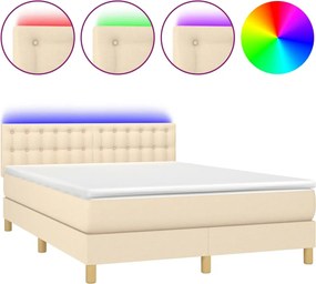 vidaXL Κρεβάτι Boxspring με Στρώμα &amp; LED Κρεμ 140x200 εκ. Υφασμάτινο
