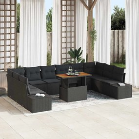 vidaXL Σετ Καναπέ Κήπου με αποθήκευση 11 pcs Μαύρο Πολυ ράταν