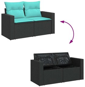 vidaXL Καναπές Κήπου 6 Τεμαχίων Μαύρο Συνθετικό Ρατάν Μαξιλάρια Ακακία