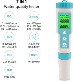 NOYAFA tester ποιότητας νερού C-600, TDS/EC/PH/SALT/S.G/ORP/0-60 °C