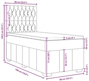 Κρεβάτι Boxspring με Στρώμα Μπλε 90x190 εκ.Υφασμάτινο - Μπλε