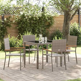 vidaXL Σέτ φαγητού για κήπο 5 pcs Γκρι 90 x 90 x 75 cm συνθετικό ρατάν
