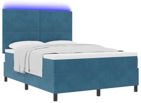 vidaXL Κρεβάτι Box Spring με Στρώμα & LED Μπλε Σκοτεινό 140x200 εκ Βελούδο