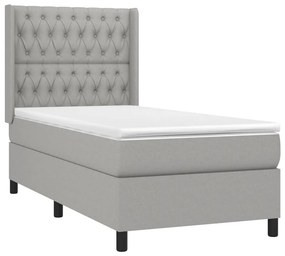 vidaXL Κρεβάτι Boxspring με Στρώμα &amp; LED Αν.Γκρι 90x200 εκ. Υφασμάτινο