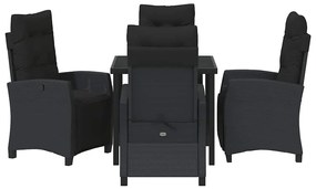 vidaXL Σέτ φαγητού για κήπο με μαξιλάρι 5 pcs Μαύρο συνθετικό ρατάν