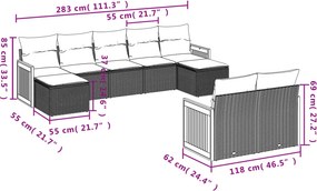 vidaXL Σαλόνι Κήπου Σετ 9 τεμ. Μπεζ Συνθετικό Ρατάν με Μαξιλάρια