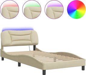 vidaXL Σκελετός Κρεβατιού με LED Χωρίς Στρώμα Hvar Κρεμ 100 x 200 εκ.