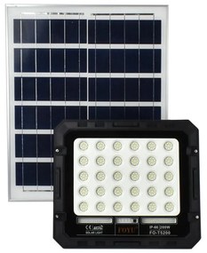 Στεγανός Ηλιακός Προβολέας IP66 Ισχύος 200W με Τηλεχειριστήριο και Ψυχρό Λευκό Φως σε Μαύρο χρώμα FO-T5200