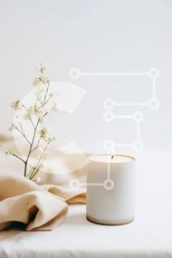 Intra Συλλεκτικό Ξύλινο Παζλ Plywood 4mm - Λευκό κερί σε μπεζ τραπεζομάντιλο με λευκό λουλούδι Σε Ξύλινο Κουτί - Διαστάσεις Puzzle: 10x10 cm – 25 κομμάτια