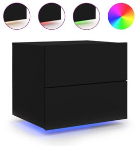 vidaXL Κομοδίνα Επιτοίχια με Φώτα LED 2 τεμ. Μαύρα