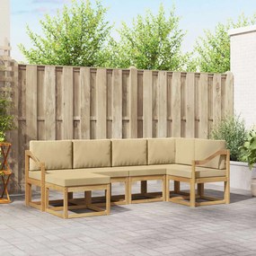 vidaXL Σειρά Καναπέ Εξωτερικού 6 pcs Λευκό και Μπεζ Πολυεστέρας