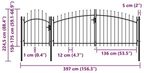 vidaXL Καγκελόπορτα Μαύρη 2,25 x 4 μ. Ατσάλινη