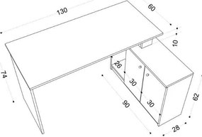 Γραφείο εργασίας Basak Megapap γωνιακό χρώμα λευκό 130x60x74εκ.