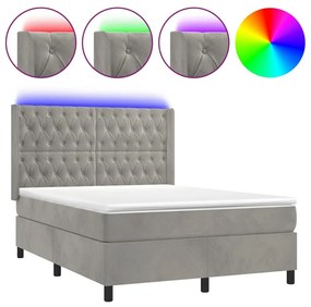 Κρεβάτι Boxspring με Στρώμα &amp; LED Αν.Γκρι 140x200 εκ. Βελούδινο - Γκρι